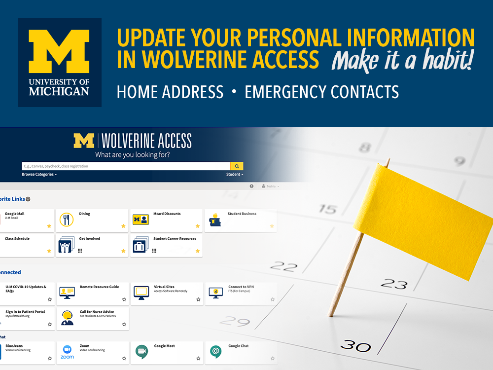 Reminder: Update your personal information from Wolverine Access / U-M